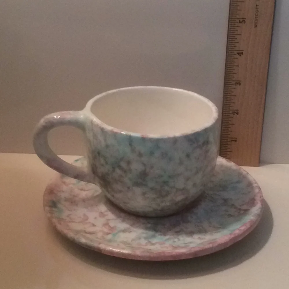 Artisan Handmade Ceramic Cup & Saucer – Blue, Rose & Cream - Picture 6 of 8